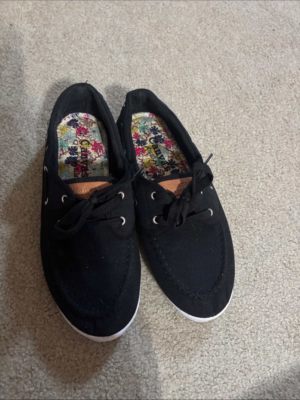 Black Canvas Lace-Up Sneakers with Floral Insole
